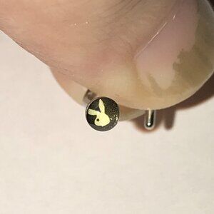 Black with White Playboy Bunny 18 Gauge C-shaped Nose Ring